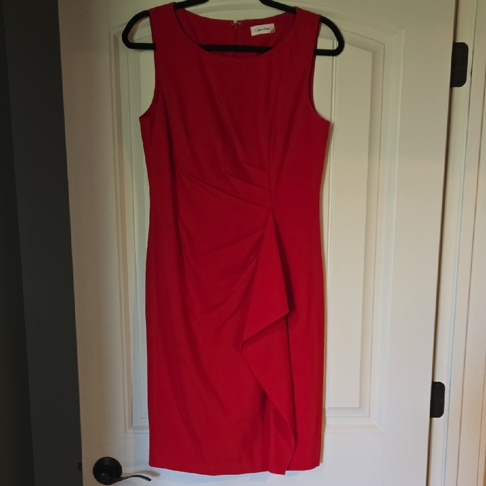 Calvin Klein Red Ruffled Sheath Dress